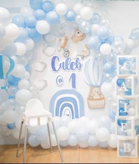 Party Backdrop Styro Cut Out Character Baby Boy Stage Display Rainbow Bear Up Up Away Hot Air Balloon Airplane Boho