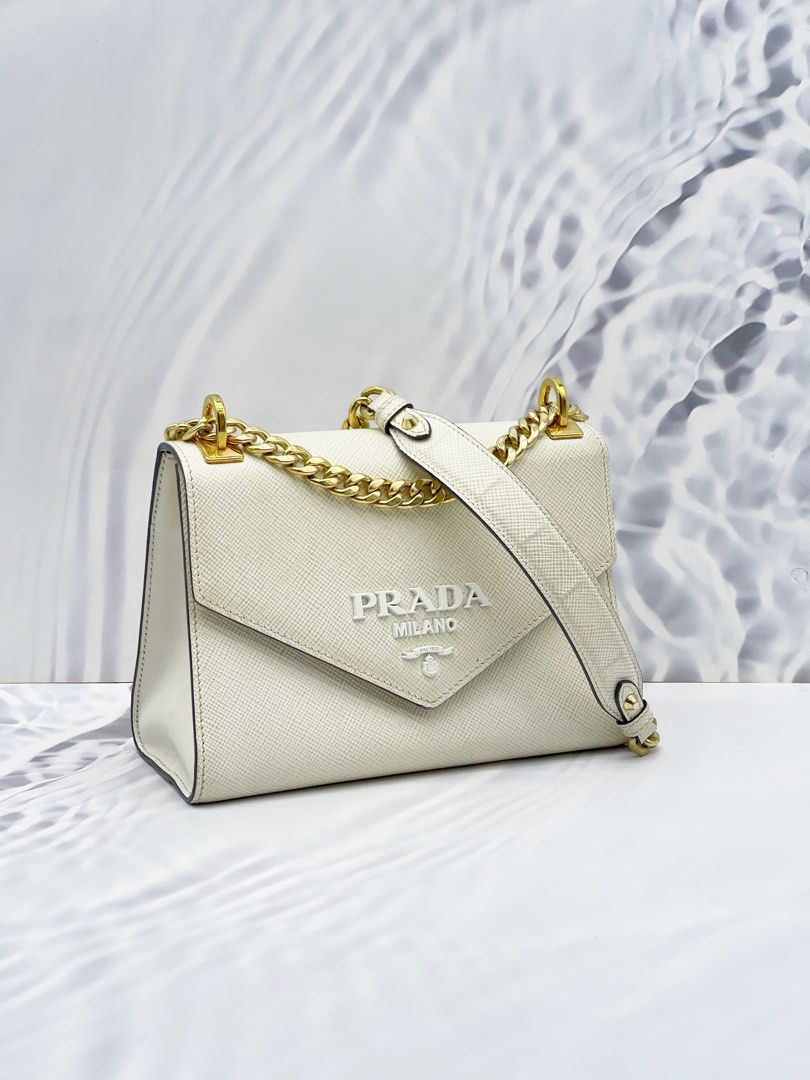 Prada monochrome saffiano shop leather chain shoulder bag