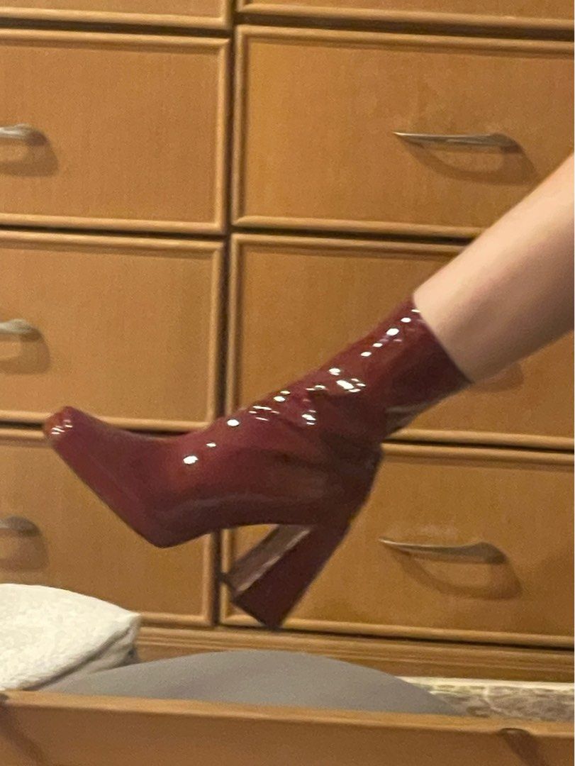 RAID vinyl red sock boots