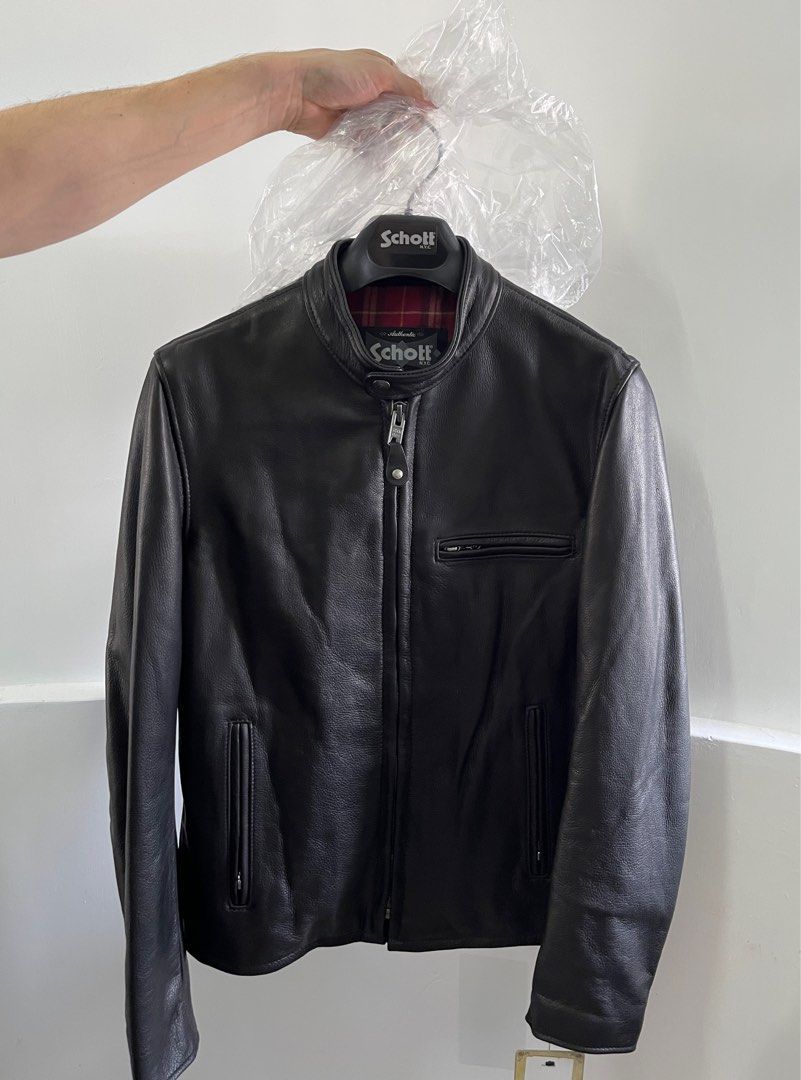 Schott NYC Waxed Natural Pebbled Cowhide Café Leather Jacket