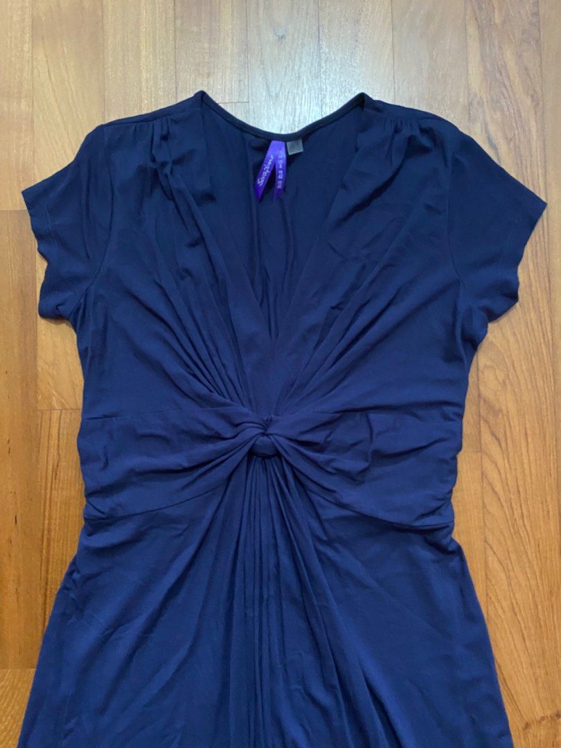 Navy Blue Knot Front Maternity Dress