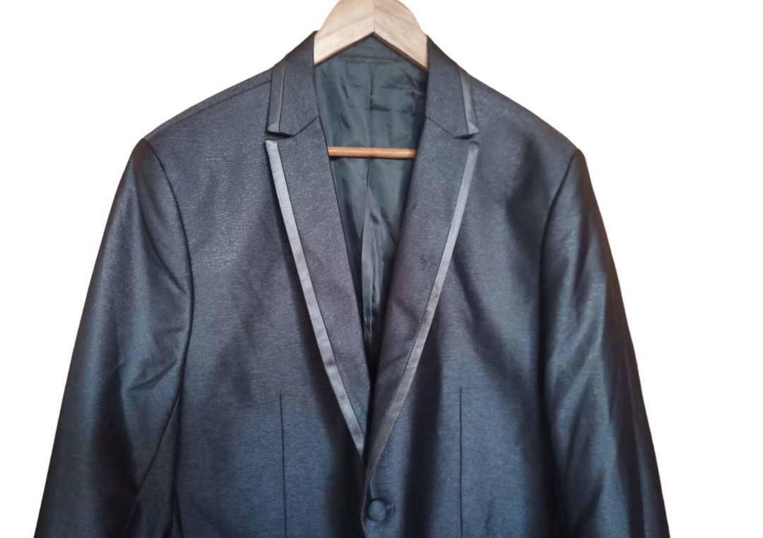 SILVER GRAY TUXEDO (COAT ONLY) (Category: Coats, Jackets and Outerwear) located in Baguio. Submitted by goodyfinds2600 (Listing ID 1267833400, Image 2). Description: Good quality men's silver gray tuxedo coat with shiny and smooth outer shell.From HK box. Like new condition, no discoloration, fine fabric. With fabric-covered buttons. Made in France 1 front button 1 back slit Size on tag: 52 Manual measurements in inches: Shoulder- 16.5" Armpit to