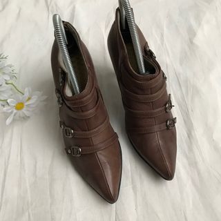 Tandy Brown Genuine Leather Pointy Ankle Boots