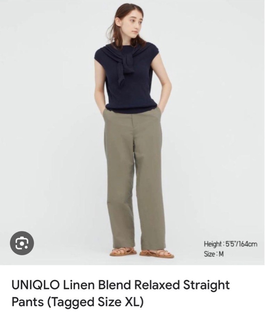 Uniqlo linen blend relaxed straight pants size M, Women's Fashion, Bottoms,  Other Bottoms on Carousell
