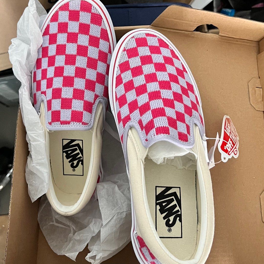 Vans Purple Red Checkered Slip Ons 23CM Women s Fashion Footwear