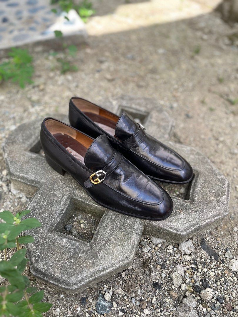 Vintage Gucci Loafers Black Leather Shoes 8US