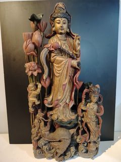 Vintage Wood Guan Yin Height 36 inch Length 17.5 inch
