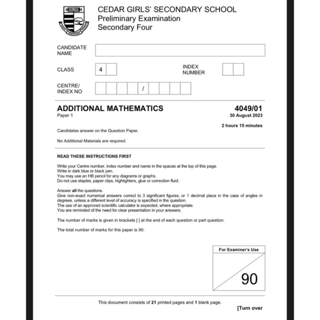RAFFLES STUDENT Sec 3/4 O Level E/A Math Package [Top Student's Notes ...