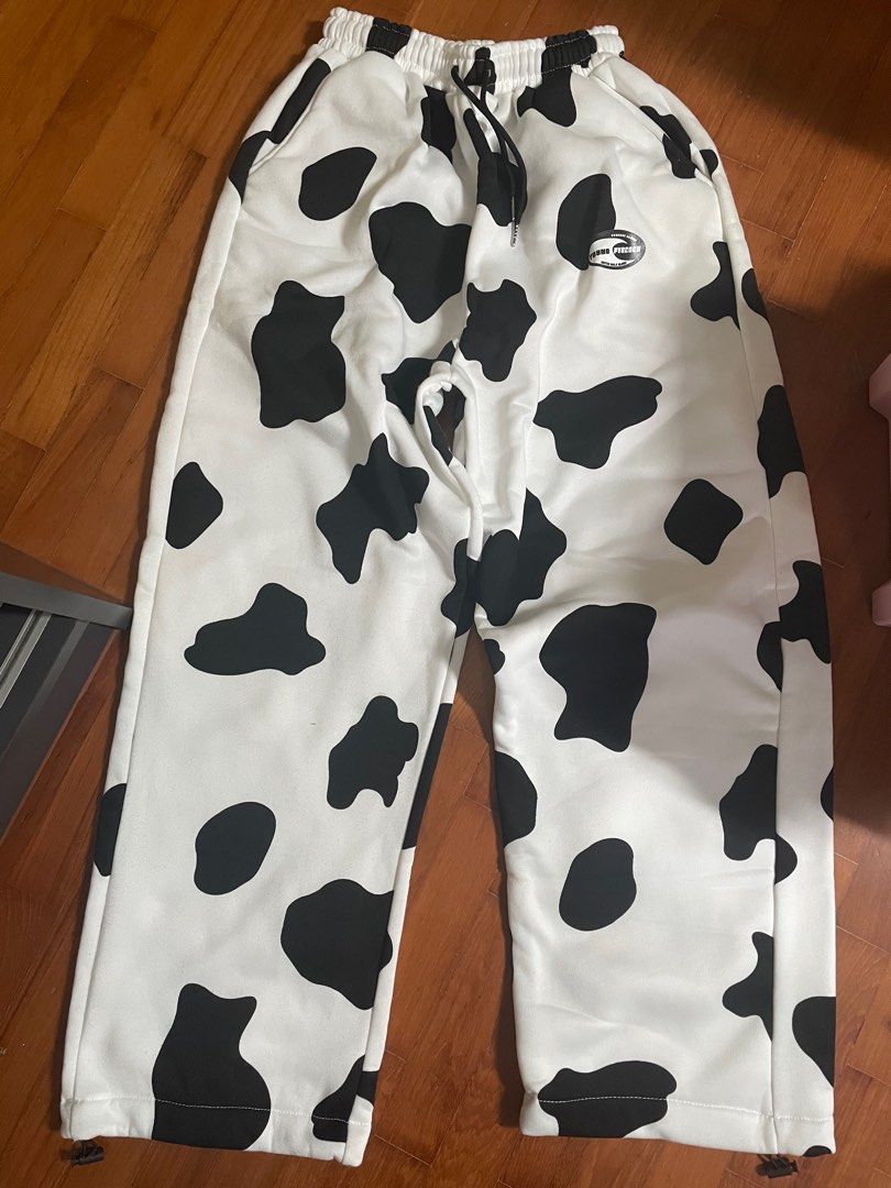 y2k cow black white print pants joggers sweatpants Women s