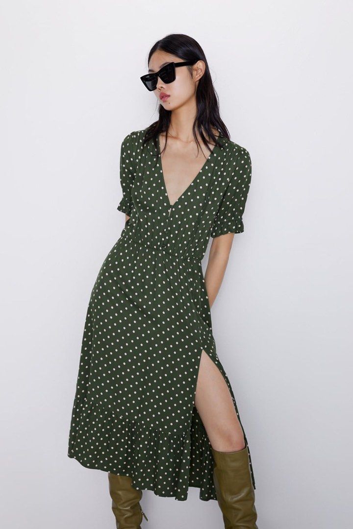 Green polka store dot dress zara