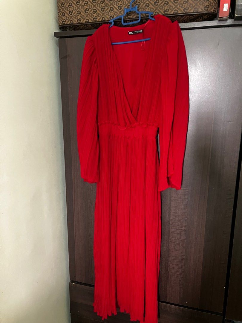 Zara pleated dress red clearance