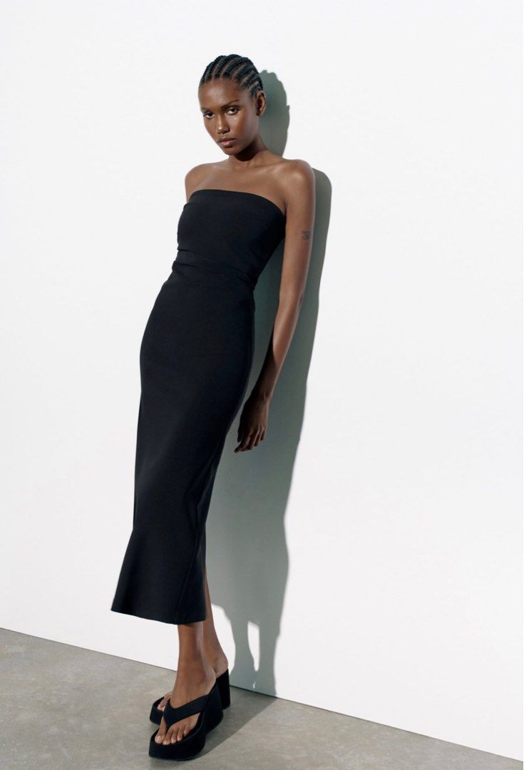 zarah strapless high slit midi dress Amara Pleated Strapless Long Dress – OverStacked main image 1