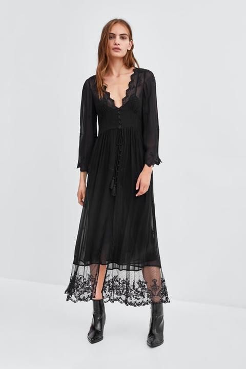 ZARA Embroidered Lace Sheer Dress Women s Fashion Dresses