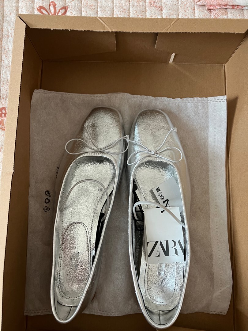 zara silver flat shoes