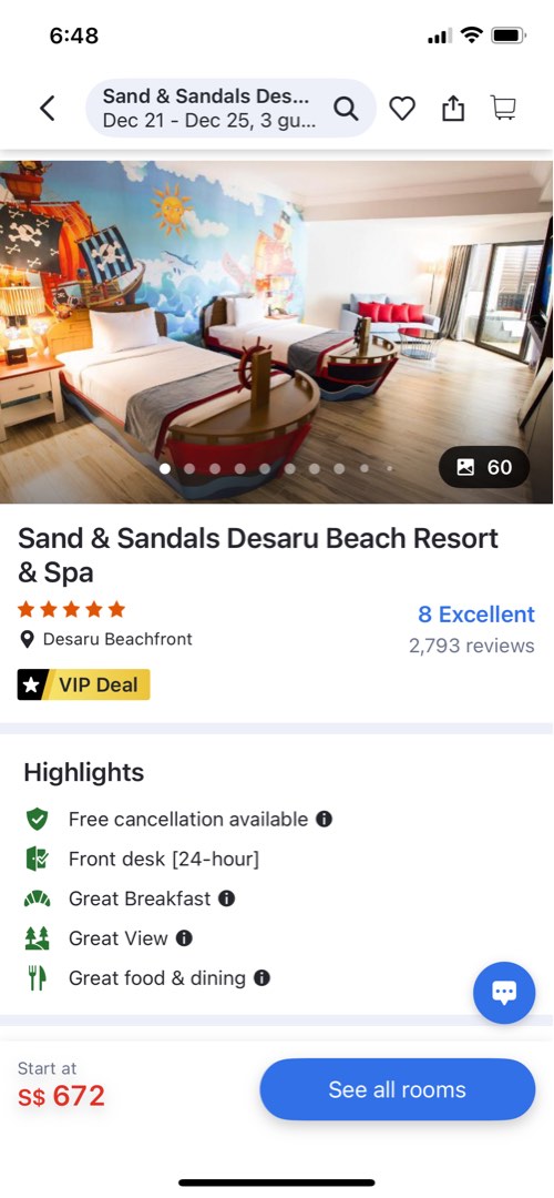 2125 Dec Hotel room in Desaru Sand and Sandals resort, Tickets