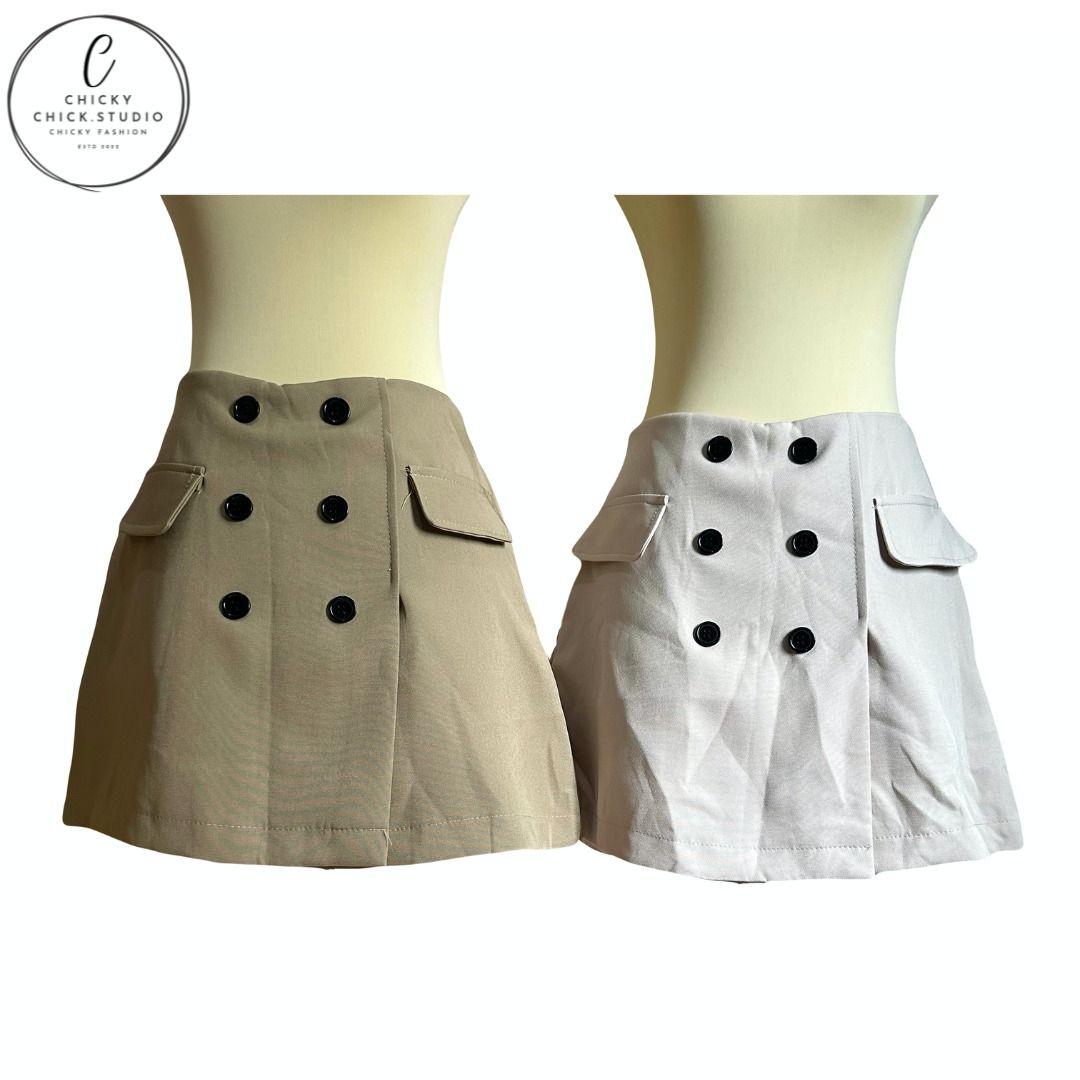 Double button sales wrap mini skirt
