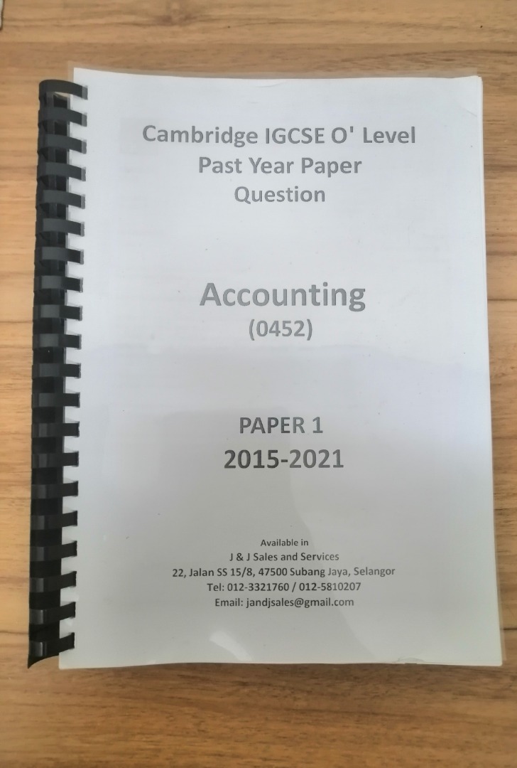 Accounting Paper 1 IGCSE Cambridge Past Year Paper Photocopy, Hobbies