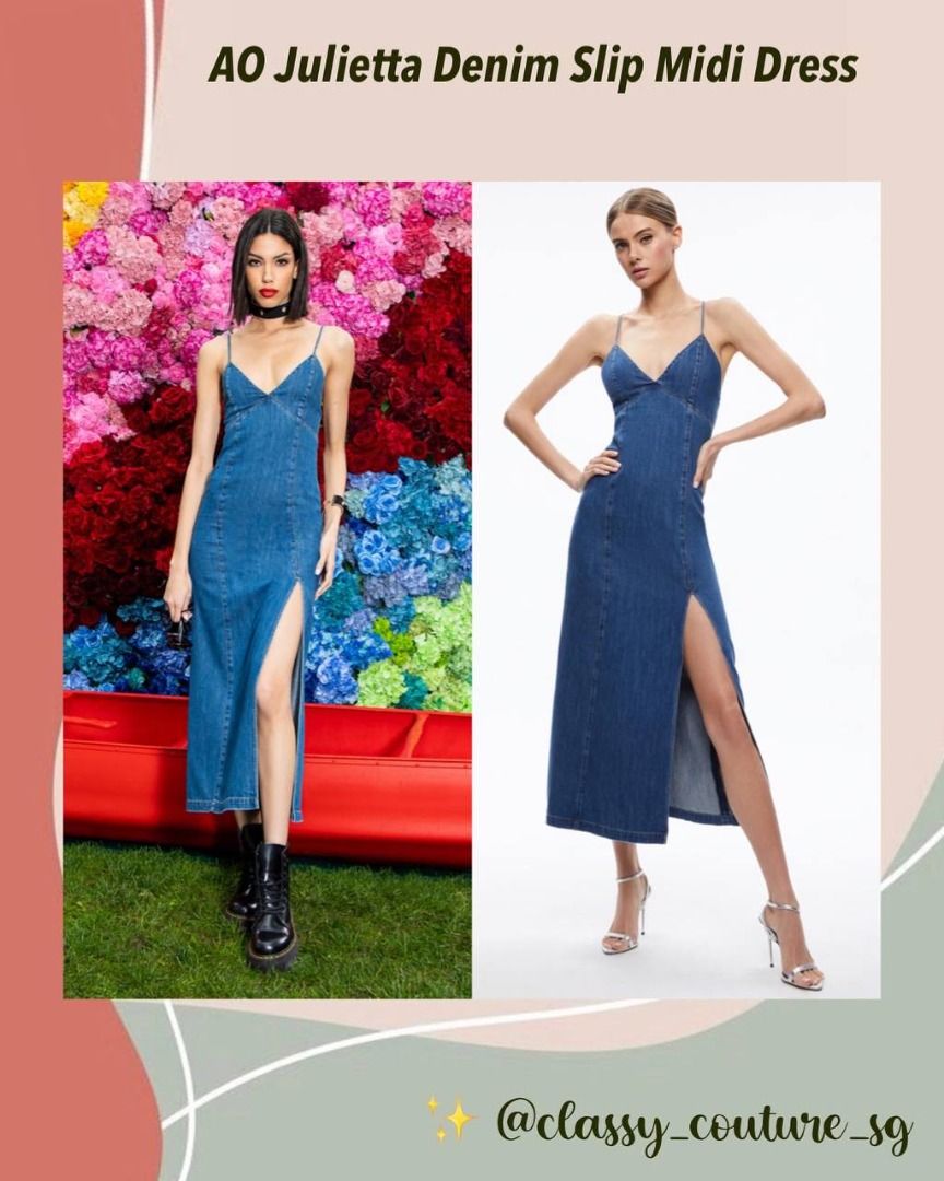 Alice Olivia Julietta Denim Slip Midi Dress With Slit In Avery - Main Image