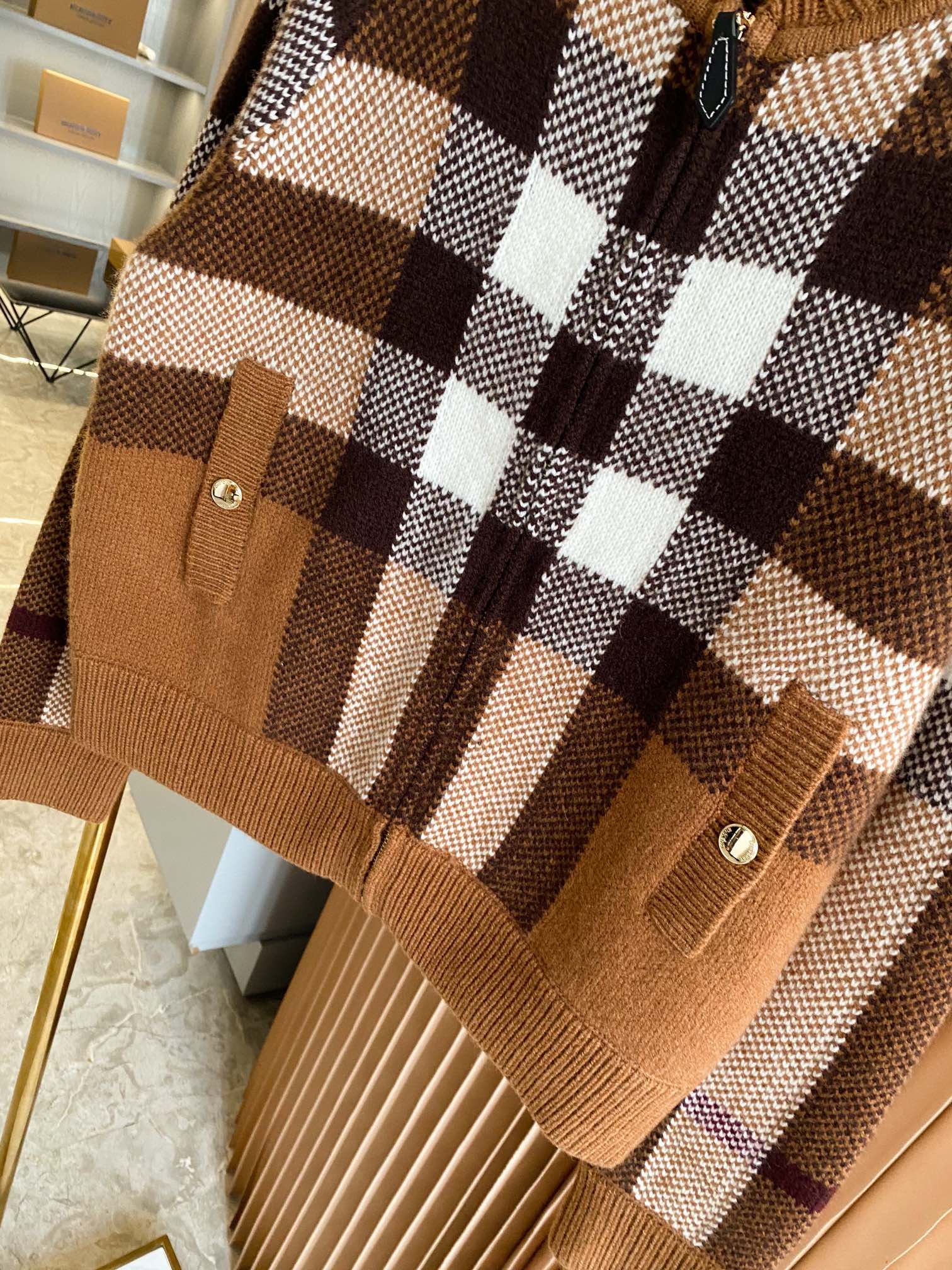 Authentic Burberry Plaid Intarsia Wool Cashmere Blend Bomber Jacket