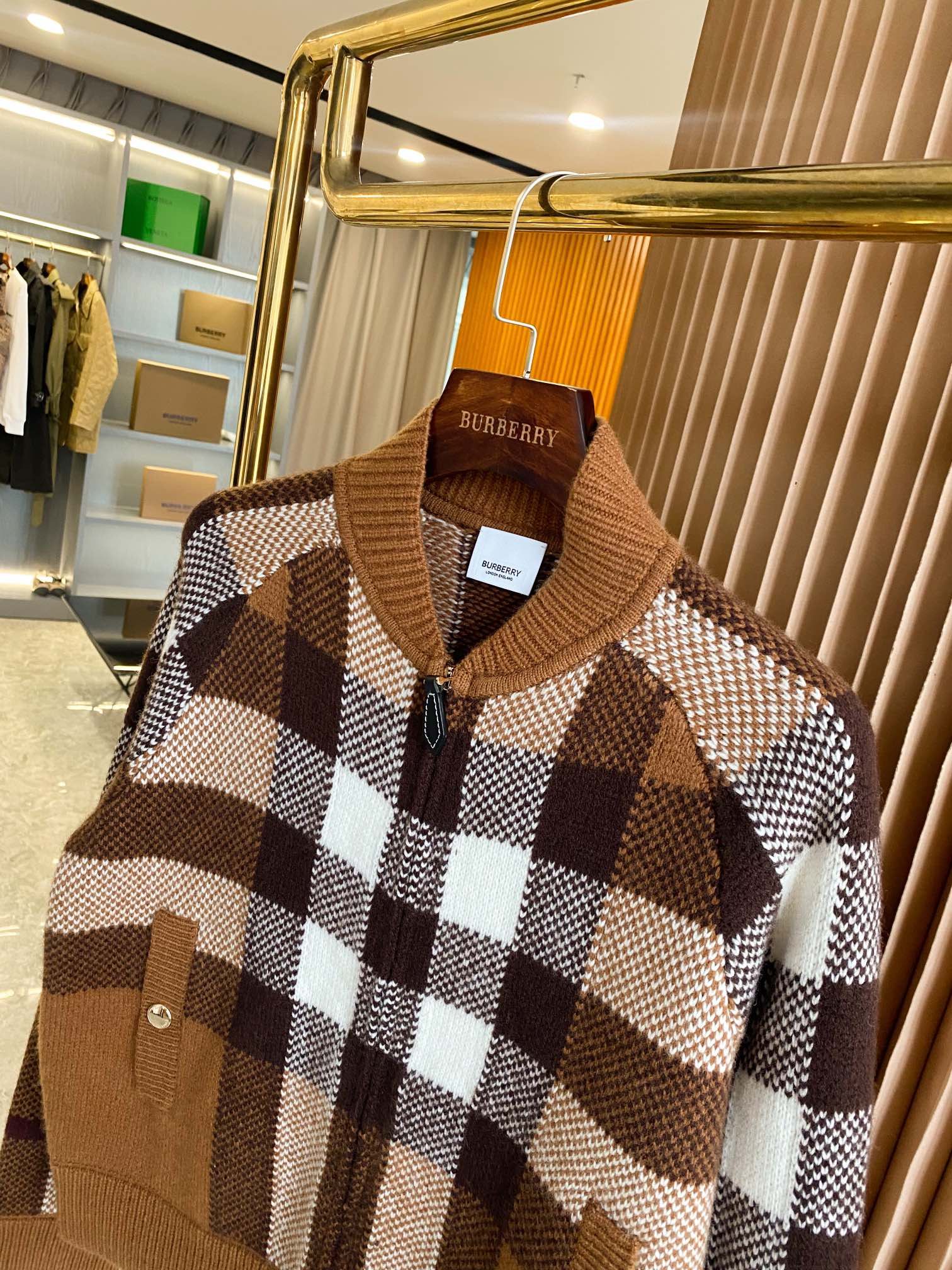 Authentic Burberry Plaid Intarsia Wool Cashmere Blend Bomber