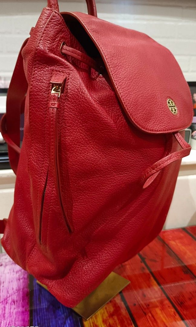 Tory burch red leather outlet backpack