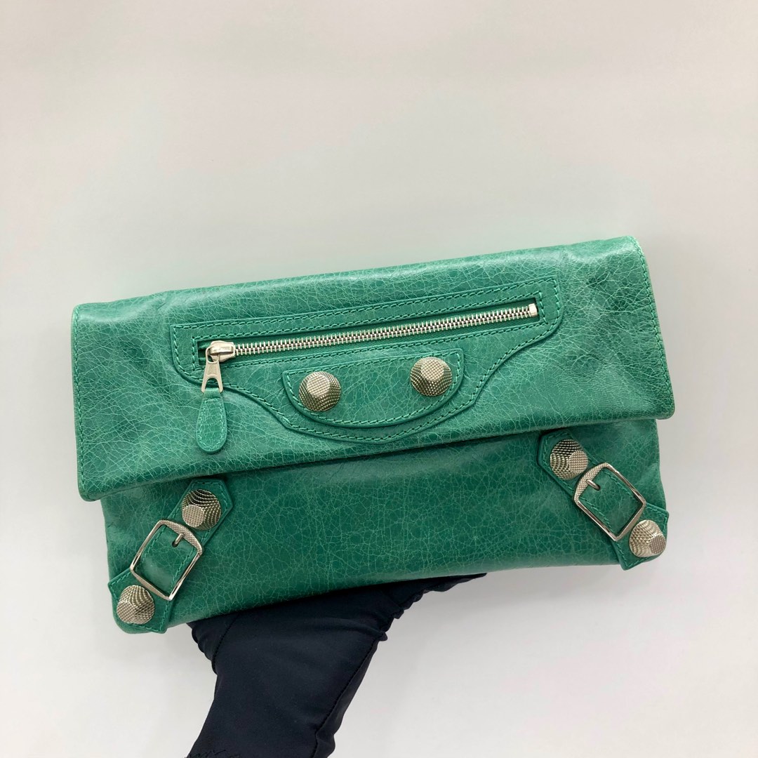 balenciaga green clutch