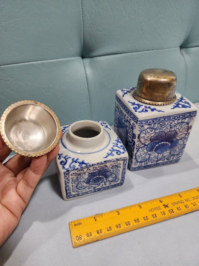 Black and White Square vase with Silver cover, Furniture & Home Living