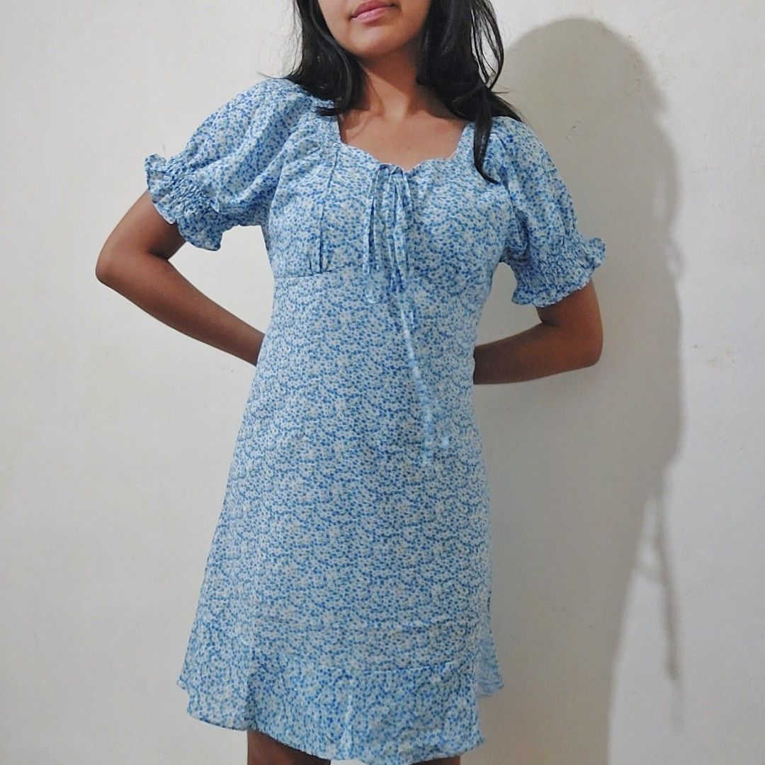 blue floral puff sleeve dress, Women's Fashion, Dresses & Sets, Dresses ...