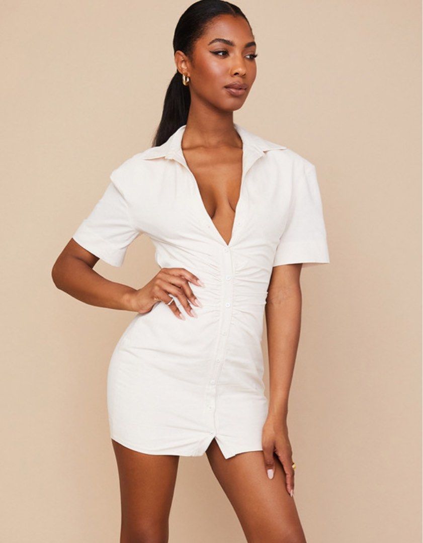 BNWT HOUSEOFCB LUISA BIEGE OPEN BACK SHIRT DRESS XS Women s Fashion Dresses Sets Dresses on Carousell