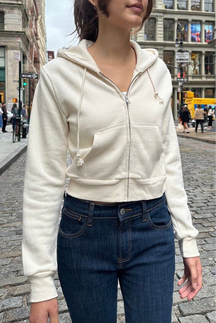 Brandy Melville Crystal Hoodie in Ivory Women s Fashion Coats Jackets and Outerwear on Carousell