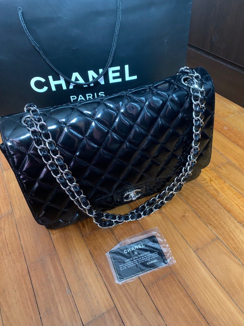 Chanel black patent maxi single flap classic bag, Luxury, Bags & Wallets on  Carousell