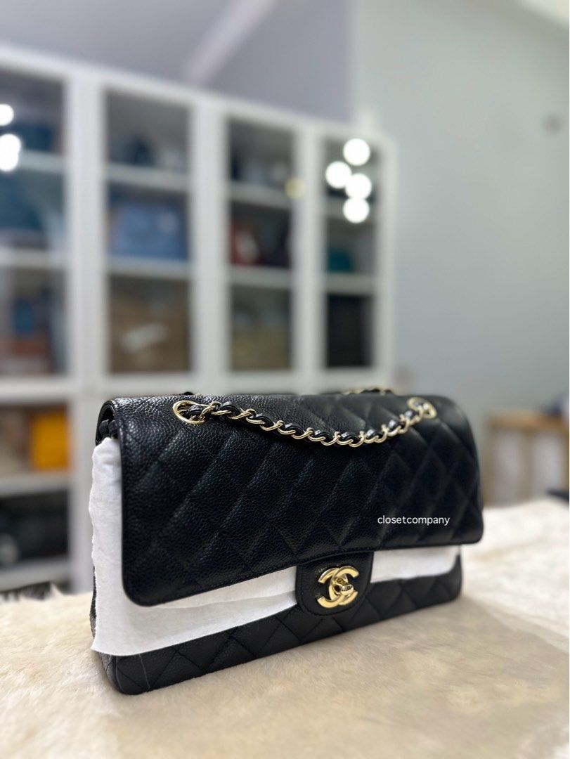 Chanel Black Quilted Caviar Medium Classic Double Flap Bag Gold Hardware