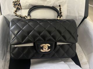 Chanel Mini Rectangular Top Handle 21A Gray/Grey Quilted Lambskin with  brushed gold hardware