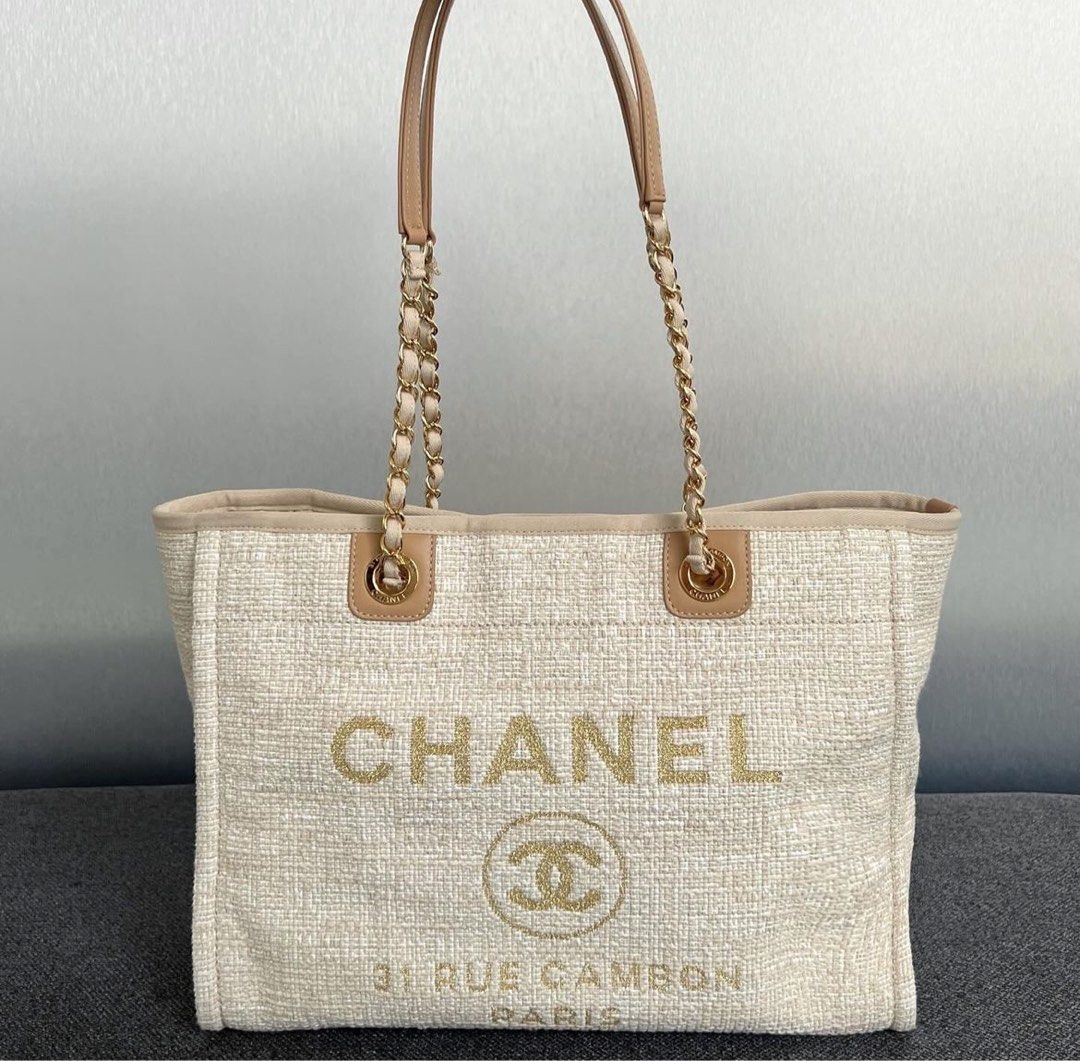 Chanel Deauville Tote Medium Beige / Lghw, Luxury, Bags & Wallets
