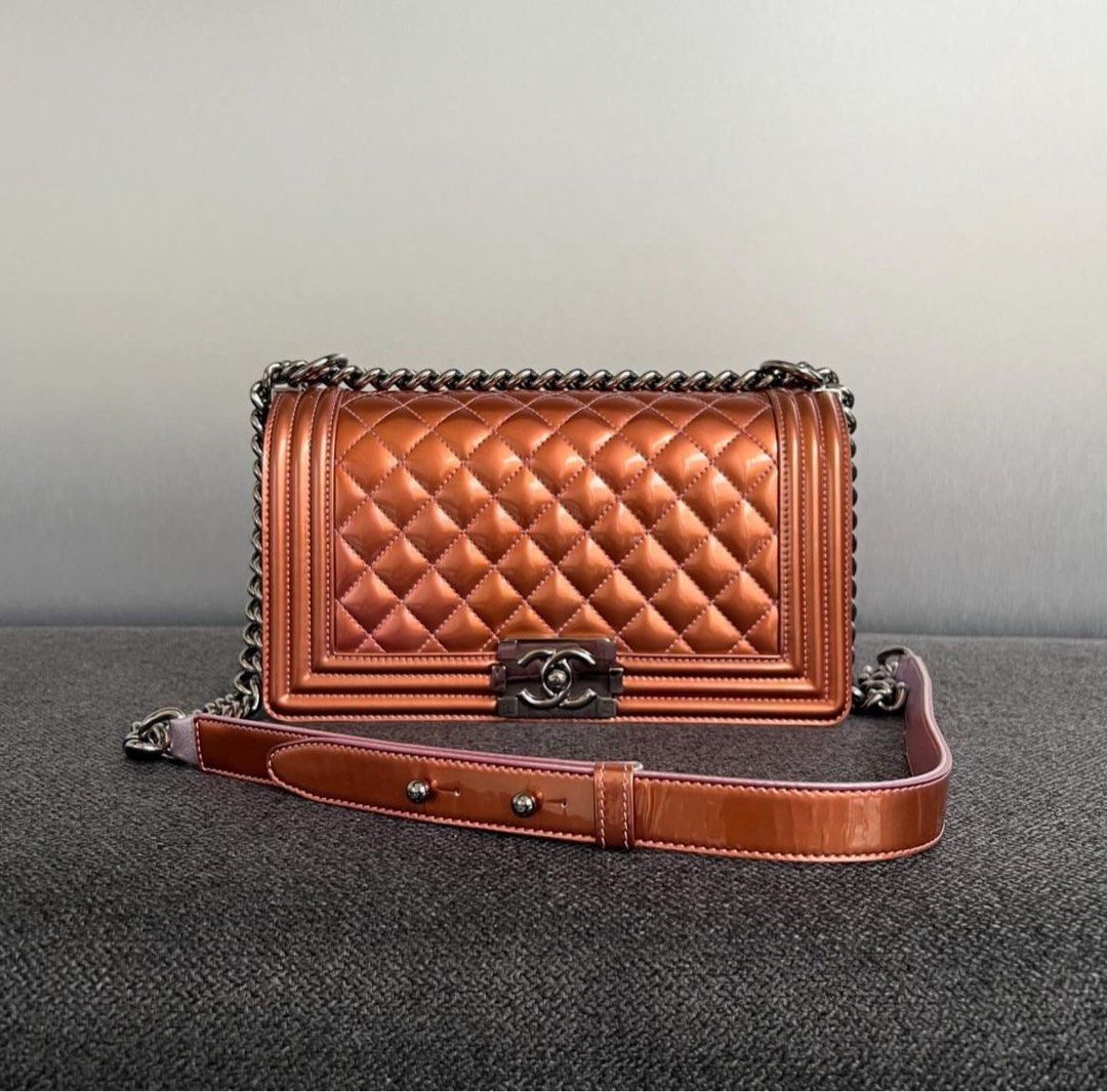 Chanel Le Boy Old medium 25cm Patent Lambskin Rose gold Lilac Rhw