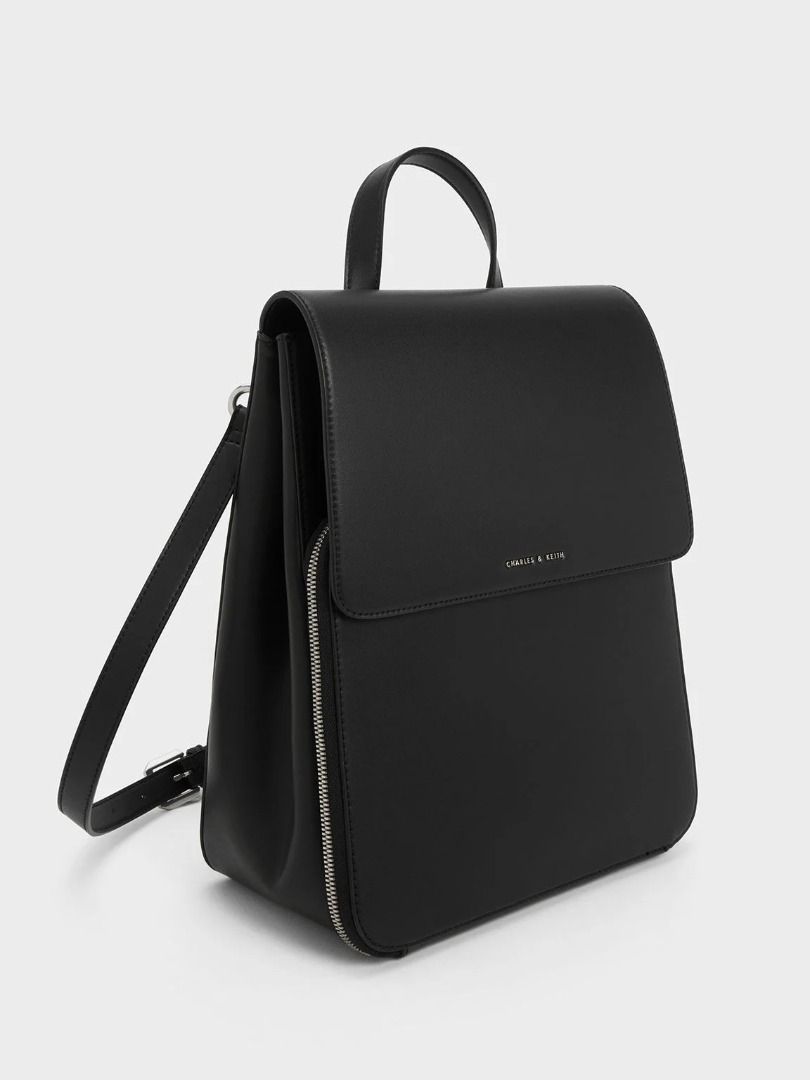 Charles Keith Front Flap Structured Backpack Noir Men s