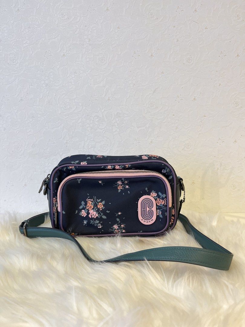 Coach rose print camera new arrivals crossbody