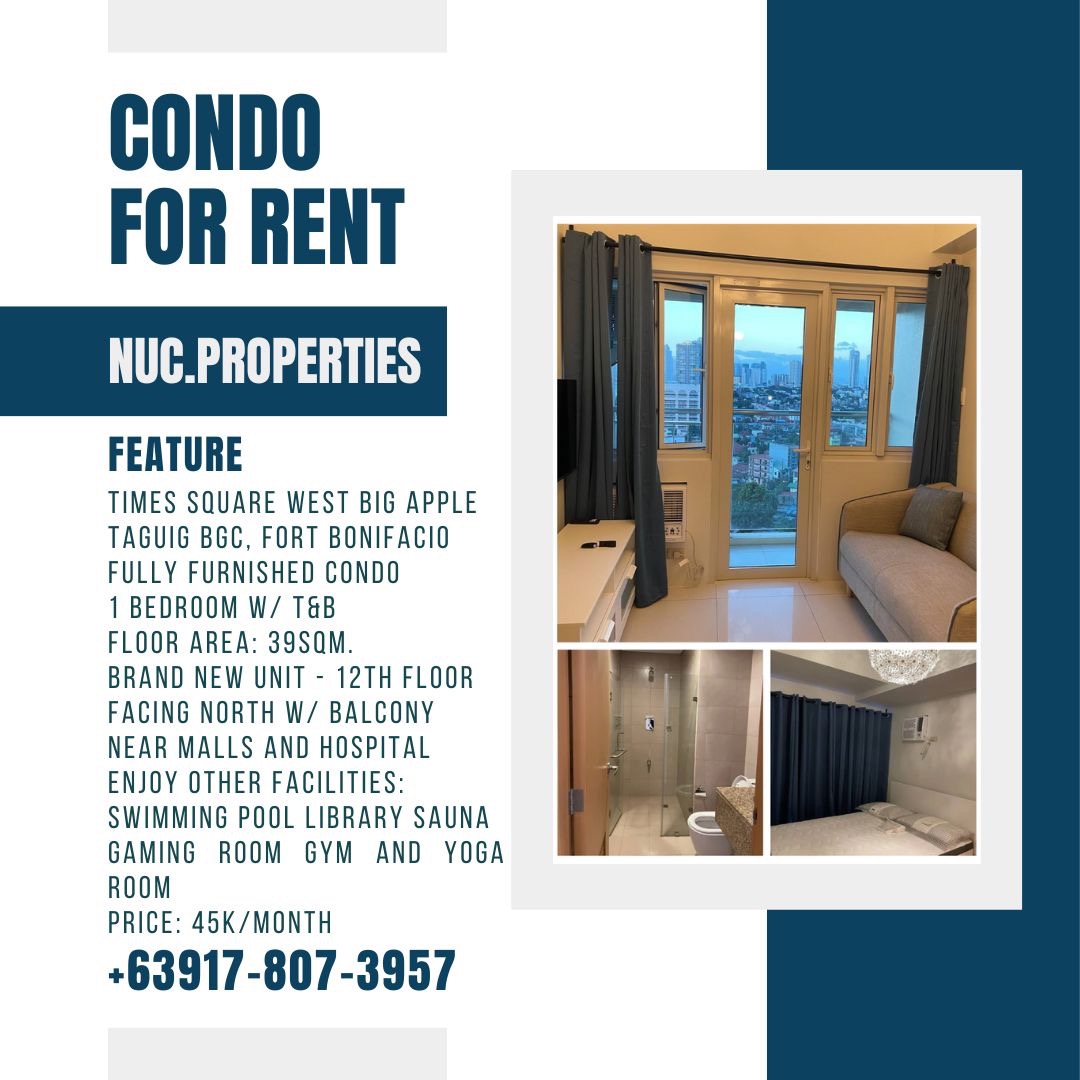 CONDO FOR RENT Times Square West Big Apple Taguig BGC, Fort Bonifacio