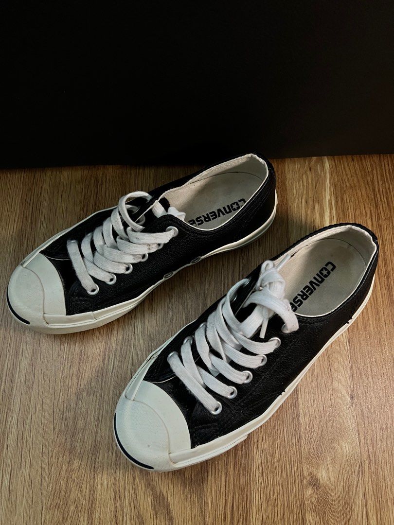 Converse black jack purcell classic leather shoes low sneaker uk 3.5