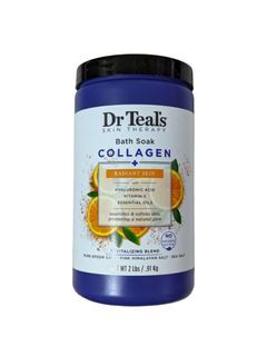 Dr Teal's Skin Therapy Epsom Salt Bath Soak Collagen + Radiant Skin with Hyaluronic Acid 2Lbs