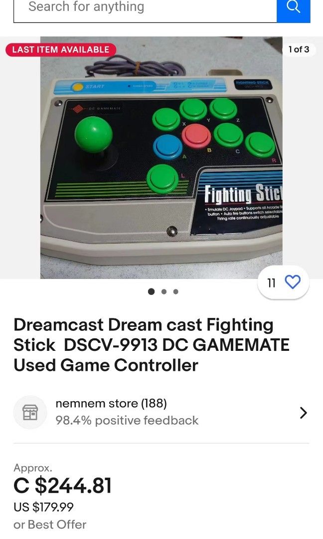 Dreamcast Dream cast Fighting Stick DSCV-9913 DC GAMEMATE Used 