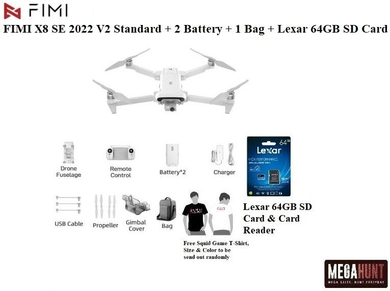 Fimi X8 SE 2022 V2 With 2 Battery 1 Bag 1 Lexar 64GB SD Card NEW MODEL 3 Axis Gimbal with Sony 48MP 1 2 CMOS Up to 6.2 Mile Video