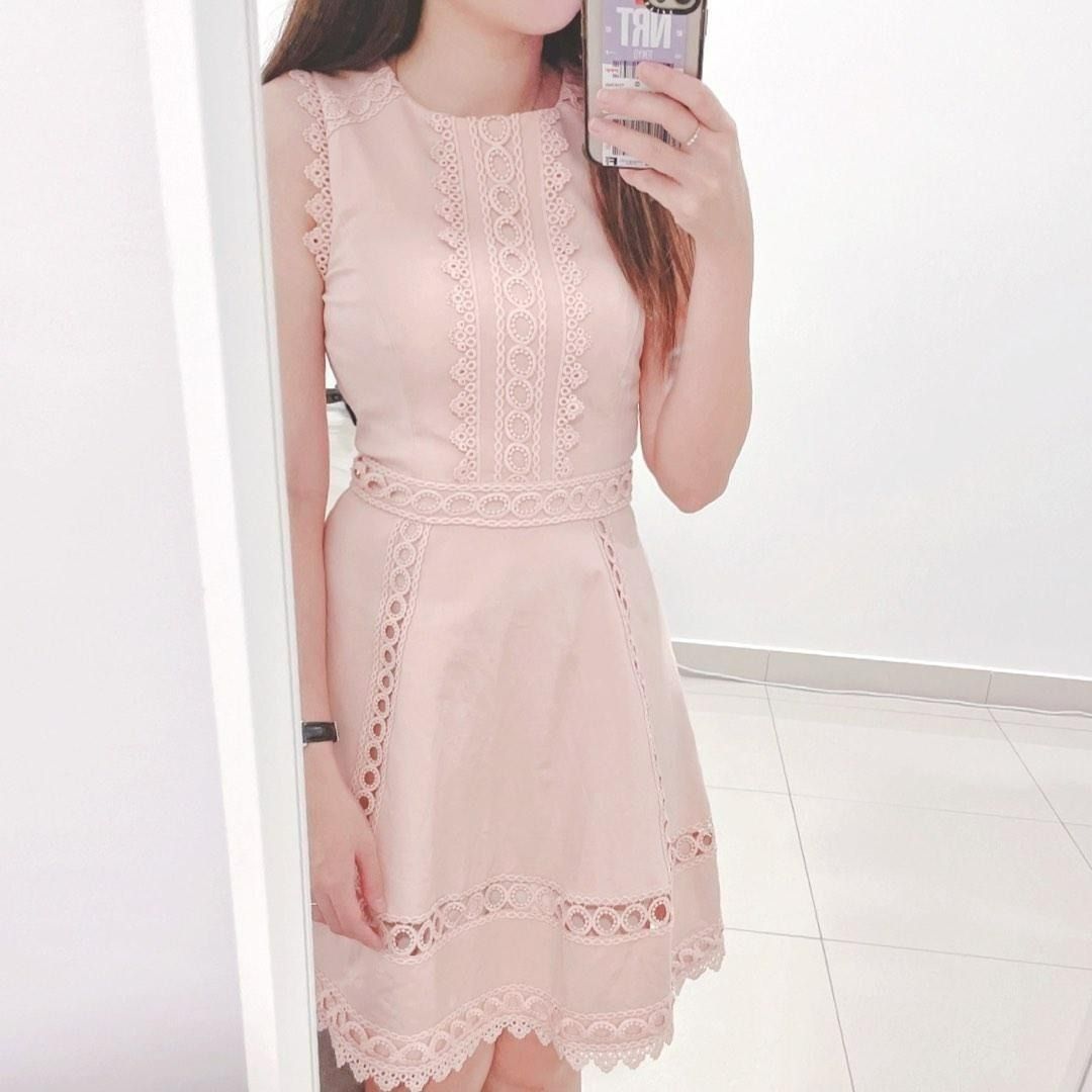 Forever New lace trim skater prom dress in pink AUS4 Women s