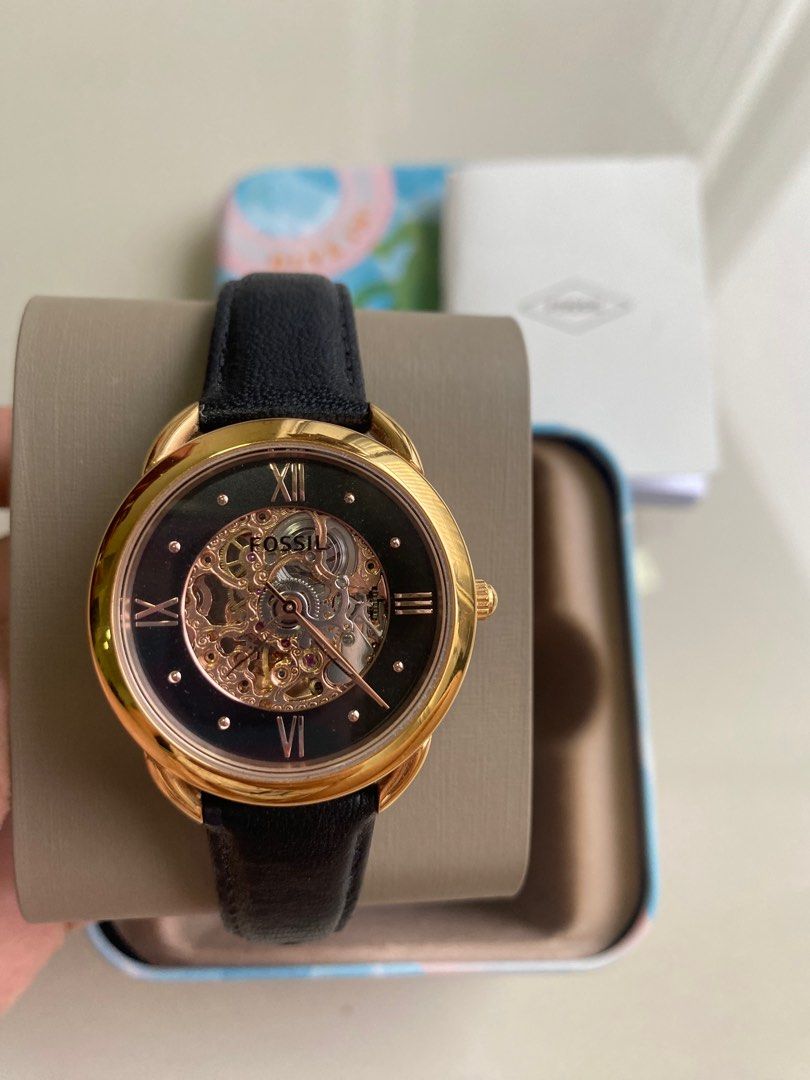 Tailor mechanical black leather watch hot sale