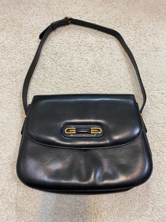 絕美珍品✨🇮🇹義大利製GUCCI黑色真皮1955 Horsebit原型GG馬銜扣翻蓋馬鞍包單肩包🇯🇵日本古董包