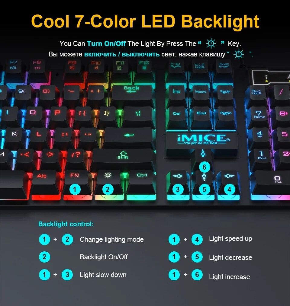 Gaming keyboard Gamer keyboard with backlight USB 104 Rubber keycaps ...