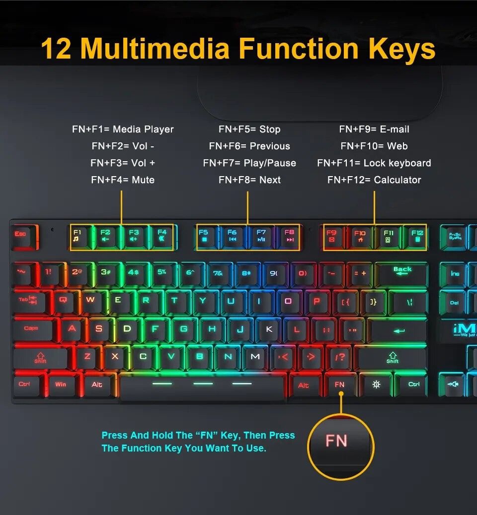 Gaming keyboard Gamer keyboard with backlight USB 104 Rubber keycaps ...
