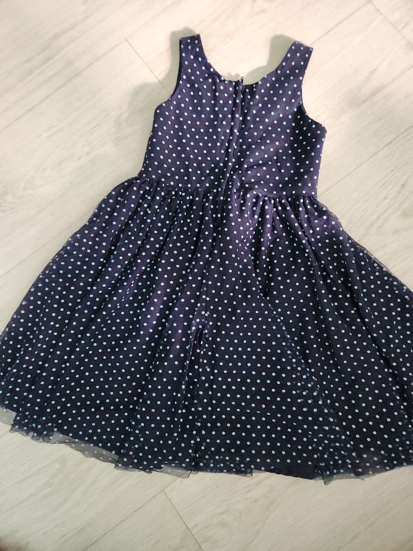 H M girl dress. Navy blue. Flower polka dot. Babies Kids