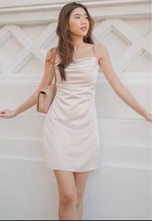 Giselle Ruched Bodycon Khaki Midi Dress in Singapore