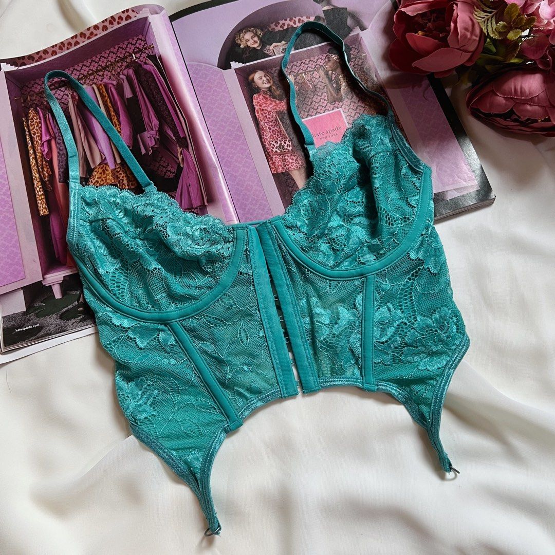 GLASSONS Blue Green Lace Corset Bustier, Women's Fashion, Undergarments